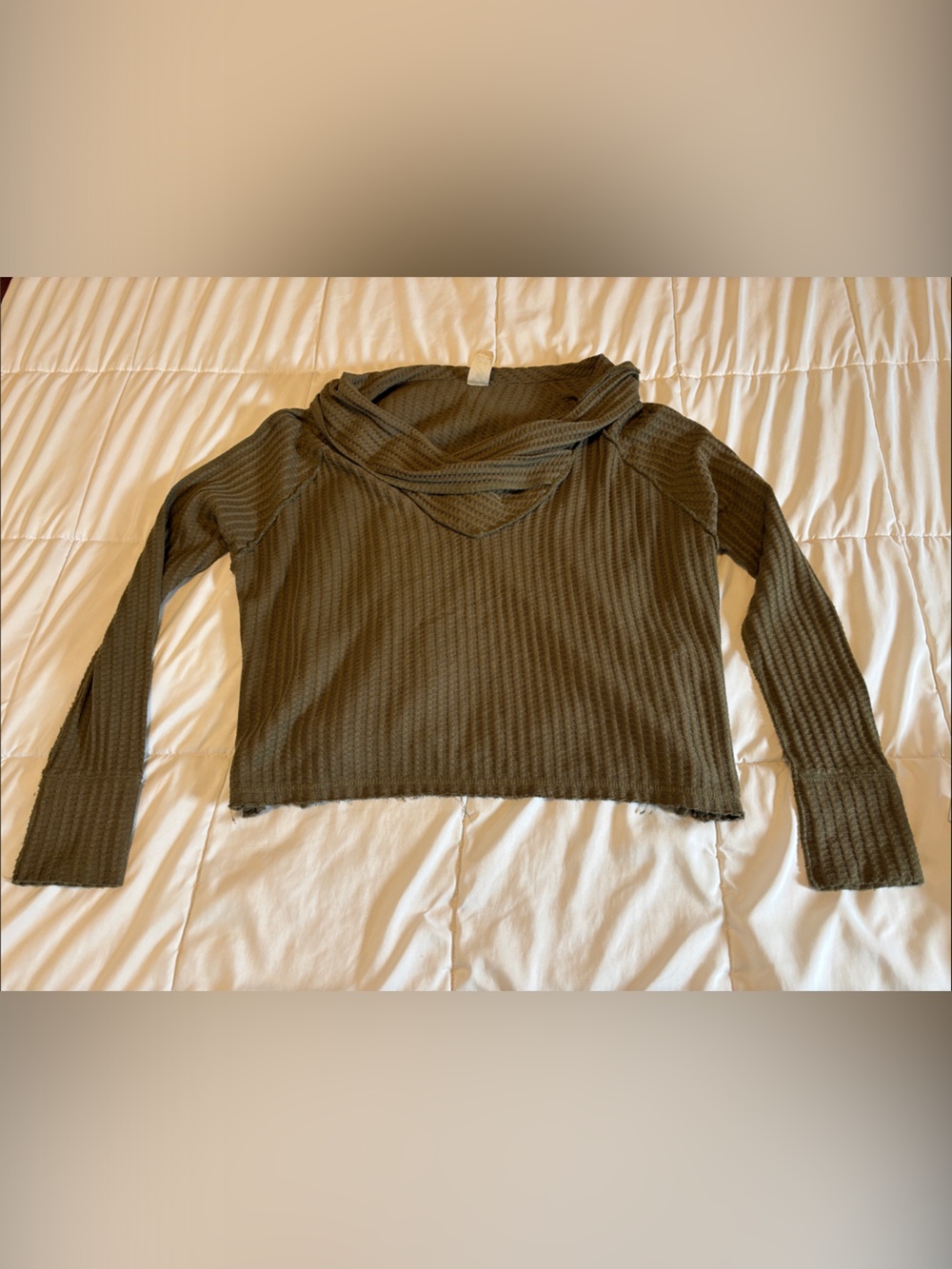 We The Free Olive Ribbed Cowl Neck Sweater
